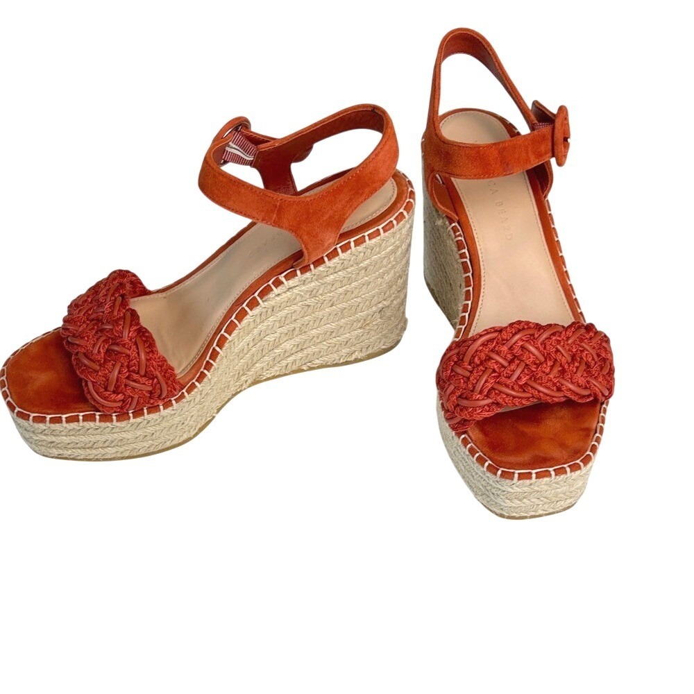 Veronica Beard Size 39 (US 7.5-8) Rust Suede Braided Espadrille Wedge Sandals